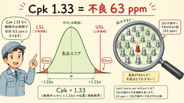 工程能力指数とppm不良率の関係｜Cpk1.33で不良は何ppmか？