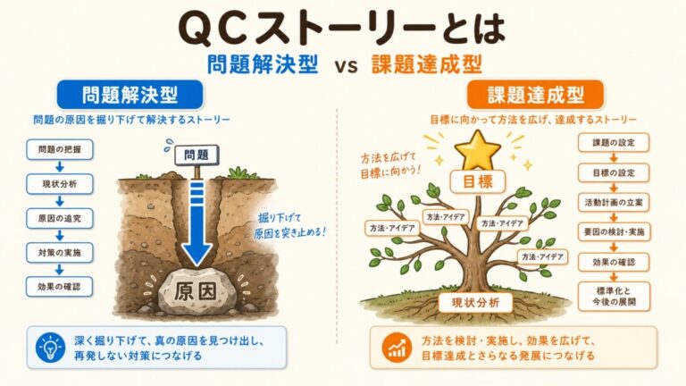 QCストーリーとは？問題解決型と課題達成型の違いと手順｜判定ツール付き