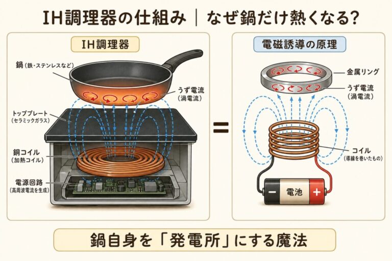  IHの仕組みとは？IHクッキングヒーターが鍋だけ温める原理を図解