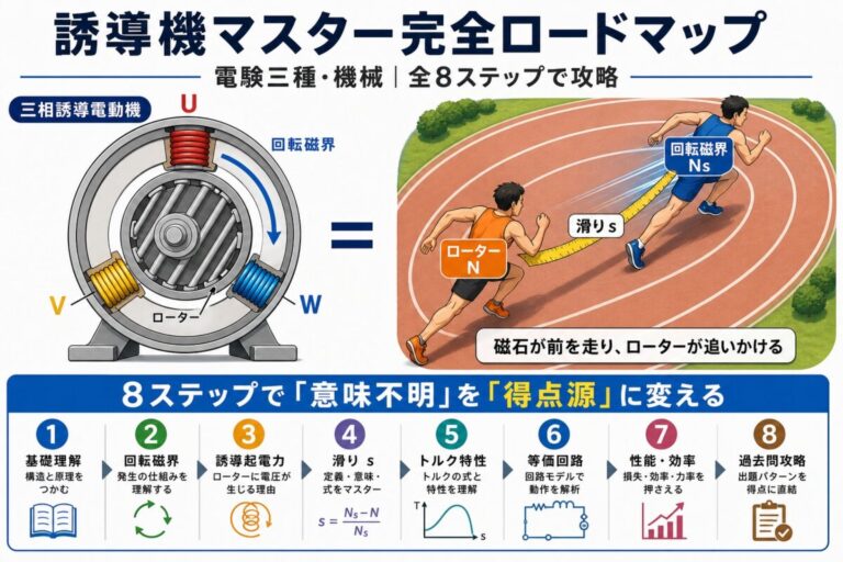 誘導機完全攻略ロードマップ｜「回転磁界が意味不明」な初心者が8ステップで得点源にする学習順序ガイド