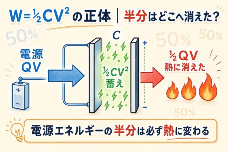 コンデンサのエネルギーW=½CV²はどこに蓄えられる？｜過渡現象との関係を完全図解