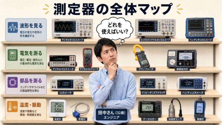 測定器の全体像｜オシロ・テスタ・電力計・LCR・ネットアナの使い分け早見表