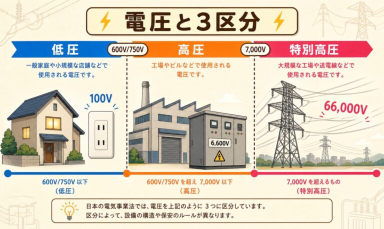 低圧・高圧・特別高圧とは？600V・750V・7000Vの境界と覚え方を図解