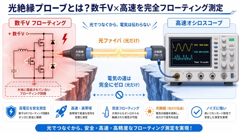 光絶縁プローブとは？数千V×高速を完全フローティング測定