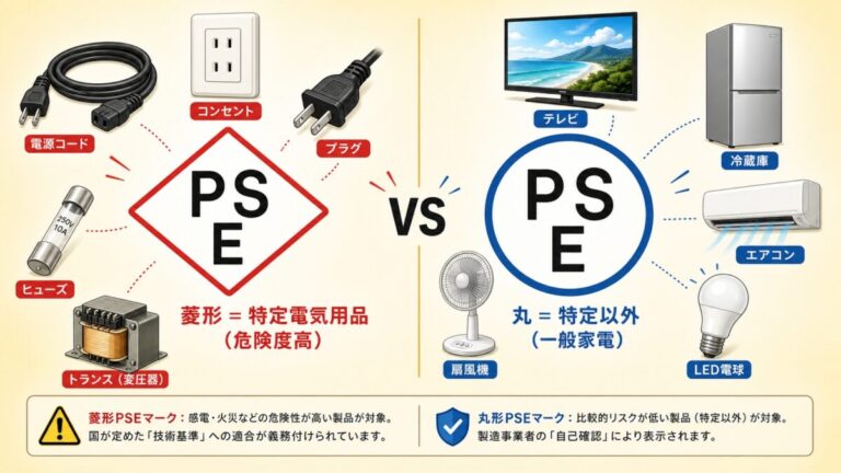 電気用品安全法を完全解説｜PSE菱形と丸の違い・特定電気用品の判定