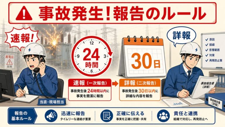 電気関係報告規則の事故報告｜「速報24時間・詳報30日」の覚え方