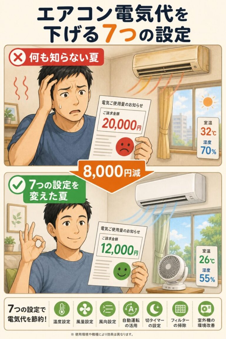 エアコン電気代を下げる7つの設定｜つけっぱなしの正解