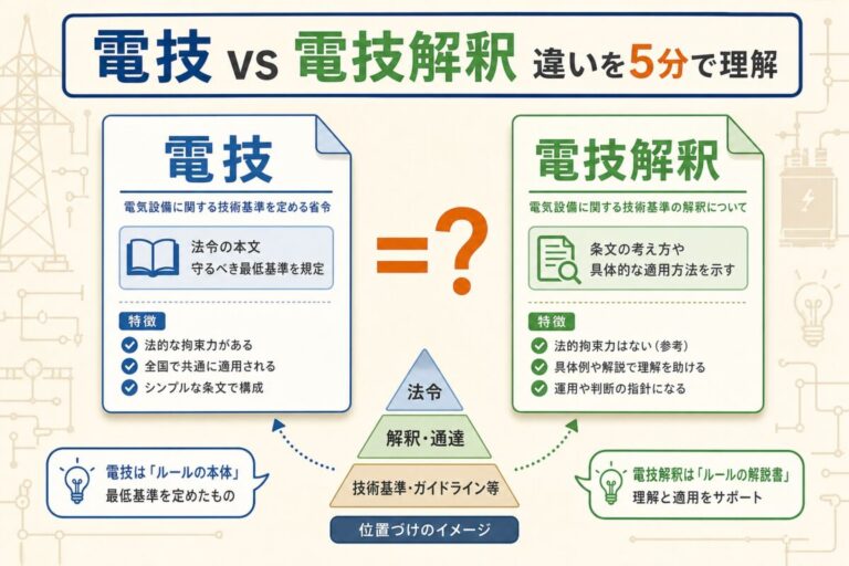 「電技」と「電技解釈」の違いを完全理解｜法体系の頂点を5分で