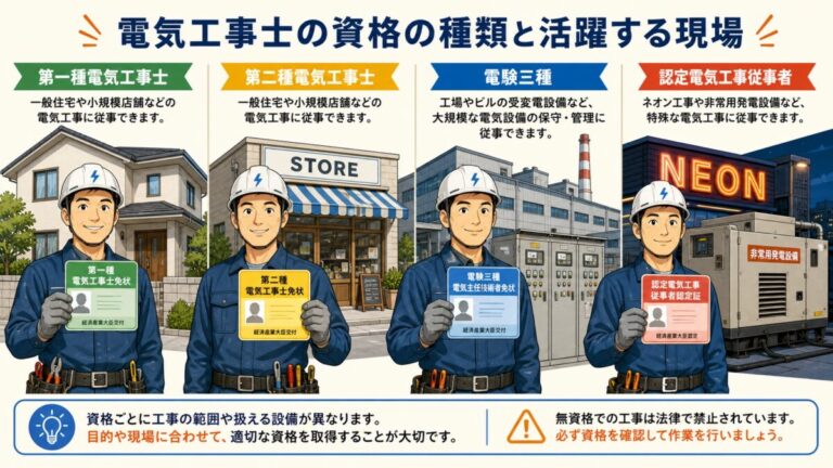 電気工事士法｜第一種・第二種・特種・簡易電気工事の範囲を一覧表で完全図解