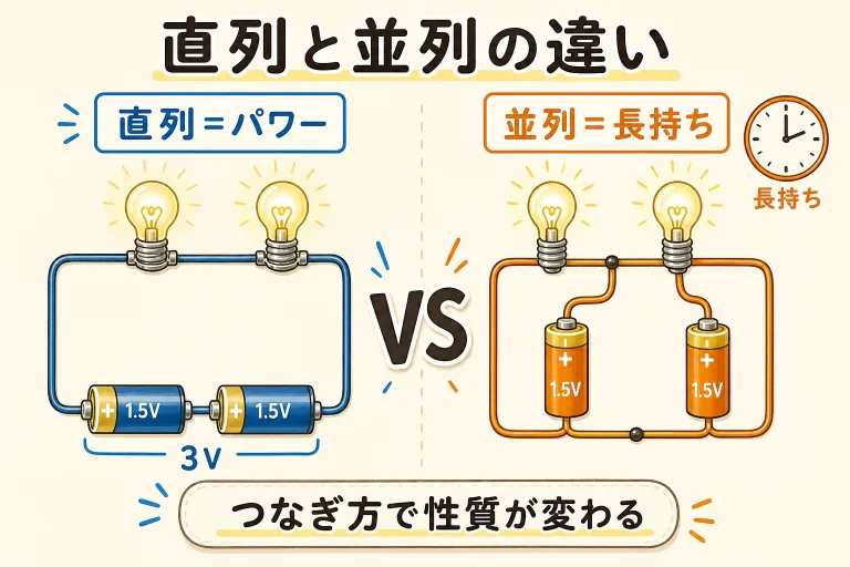 直列と並列の違い｜電池はどっちが長持ち？電圧・電流・合成抵抗を図解（計算ツール付き）