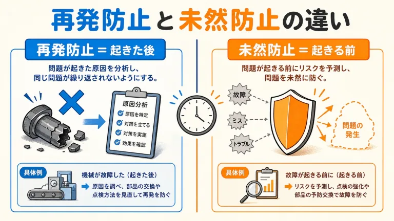 是正処置と再発防止の違い｜未然防止・予防処置との関係を1枚で整理