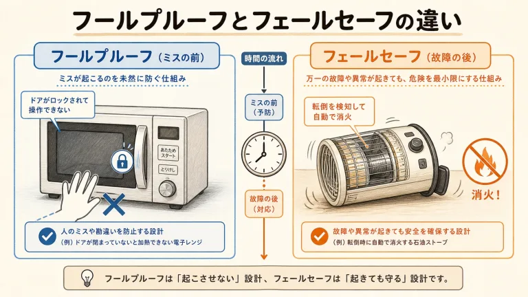 フールプルーフとフェールセーフの違い｜身近な例でやさしく図解