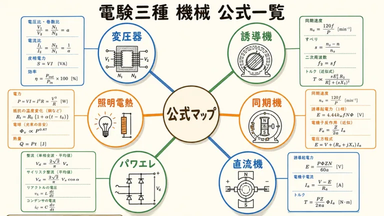 電験三種 機械の公式一覧｜滑り・変圧器・同期機を1ページで