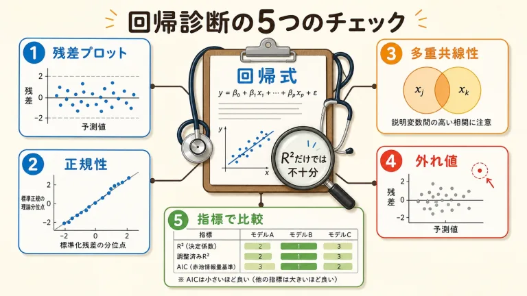 回帰診断とは？残差プロットとVIFで回帰式の健康チェック