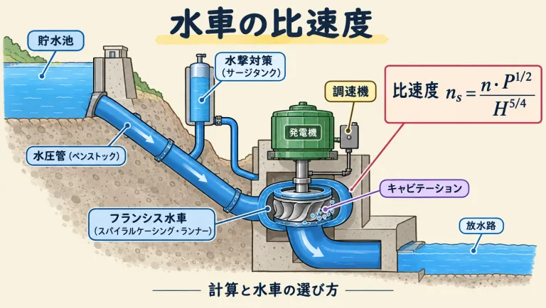 水車の比速度とキャビテーション｜調速機・水撃作用まで計算つきで解説
