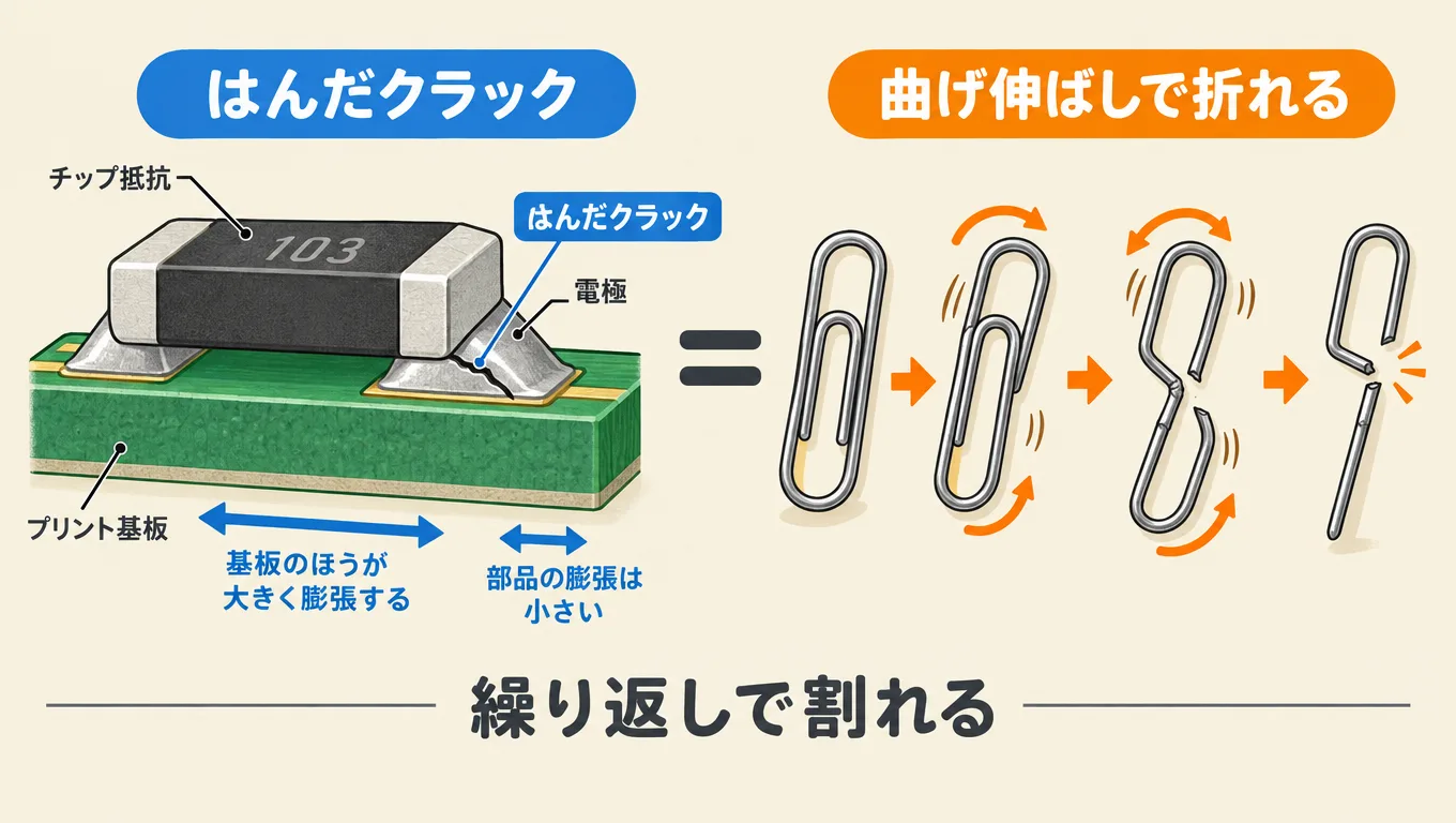 はんだクラックとは何か。温度サイクルで接合部が割れる仕組みと寿命