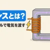 トランスとは何かを表すアイキャッチ。四角いコアの左右に2つのコイルが巻かれ、磁気を通して電気を伝える