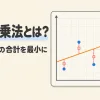 最小二乗法とは何かを表すアイキャッチ。点と直線の縦のずれに正方形を描き、その面積の合計が最小になる直線を引く