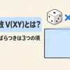 積の分散V(XY)とは何かを表すアイキャッチ。縦と横がばらつく長方形と、2つのサイコロ