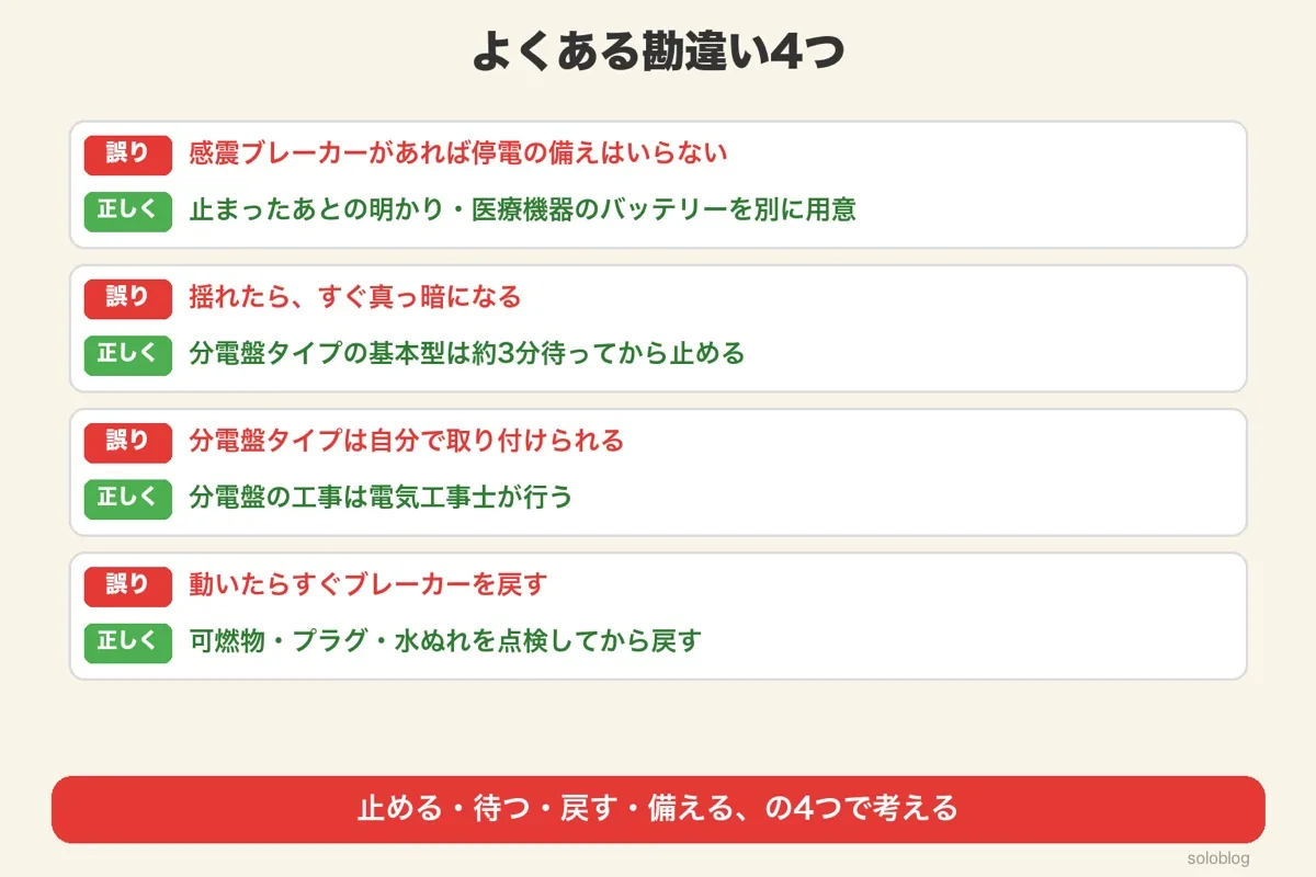 停電の備えはいらない、すぐ真っ暗になる、自分で取り付けられる、すぐ戻す、の4つの勘違いと正しい考え方