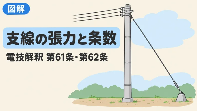 支線の張力と素線の条数の求め方｜力のモーメントで解く計算を過去問で図解｜電技解釈第61条・第62条｜計算ツール付き