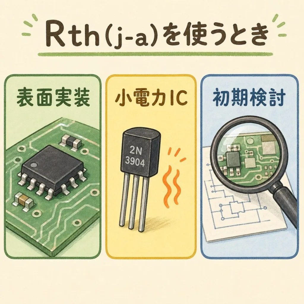 Rth(j-a)を使うとき。表面実装の部品、小電力の部品、設計の初期検討