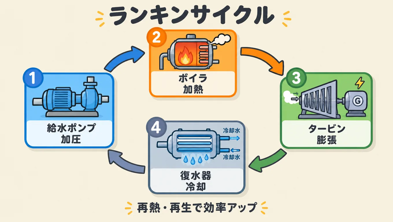 ランキンサイクルとは何か。再熱・再生サイクルで火力の熱効率を上げる仕組み