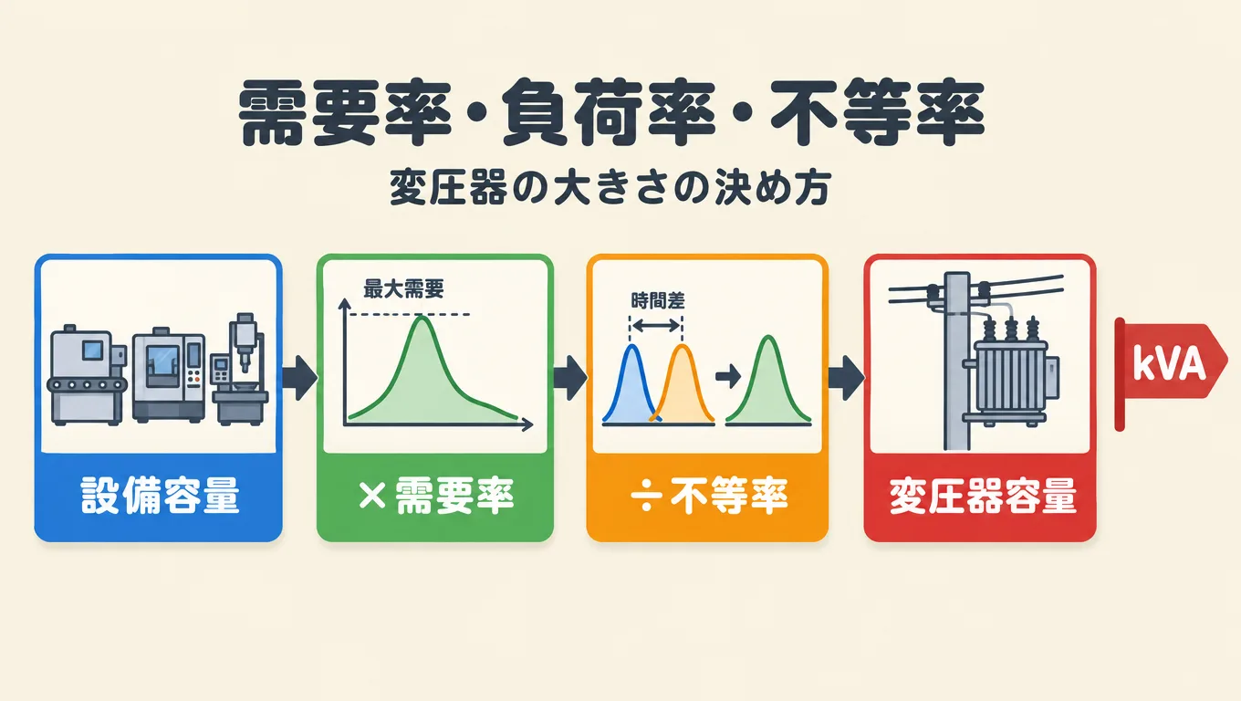 需要率・負荷率・不等率とは何か。変圧器容量の決め方と計算
