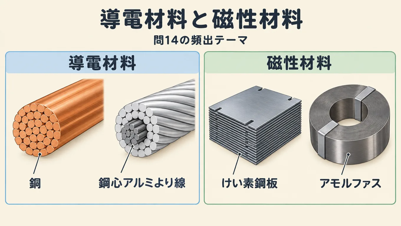 導電材料と磁性材料。銅・アルミ・けい素鋼板・アモルファスの特徴